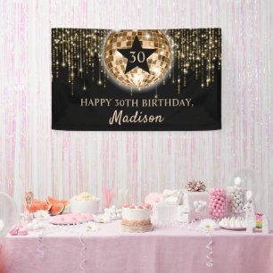 Banderoles Glam Black Gold Disco Ball Joyeux 30e anniversaire