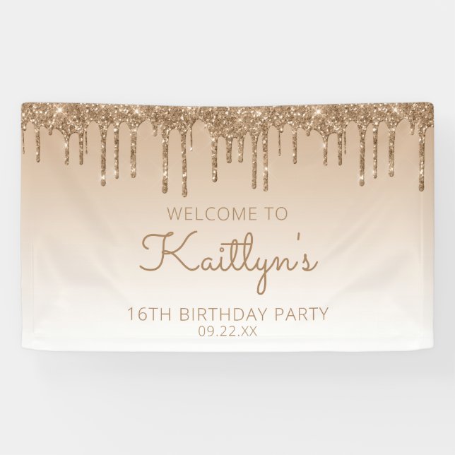 Banderoles Glam Gold Parties scintillant Drip 16th Birthday P (Horizontal)