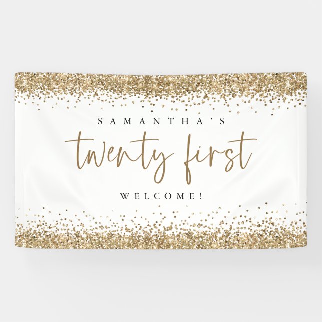 Banderoles Glam Gold Parties scintillant Nom Bienvenue Vingt  (Horizontal)