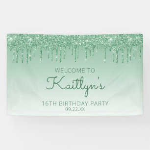 Banderoles Glam Green Parties scintillant Drip 16th Birthday 