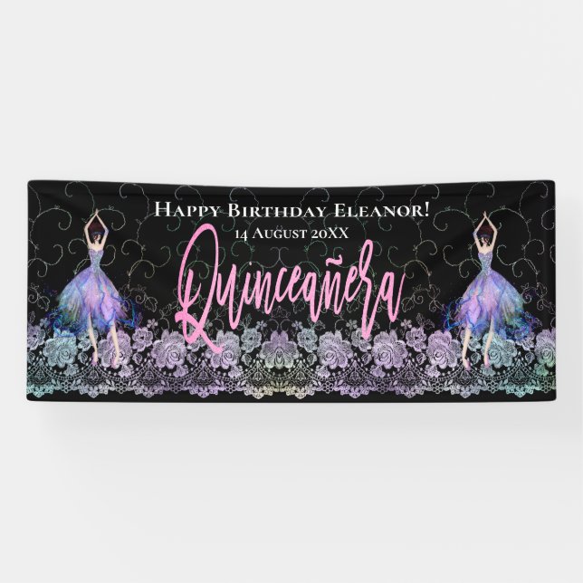 Banderoles Glam Joyeuses danseuses d'anniversaire Quinceanera (Horizontal)