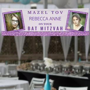 Banderoles Glam Purple Chic 2 Photo Anniversaire Bat mitzvah