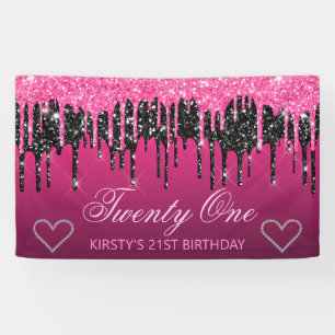 Banderoles Glamour Black & Pink Glitter qui coule Anniversair