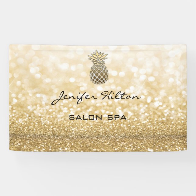 Banderoles Glamour moderne chic faux or glittery ananas (Horizontal)