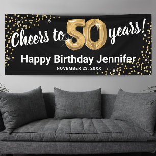 Banderoles Glitter Or Noir 50e Anniversaire