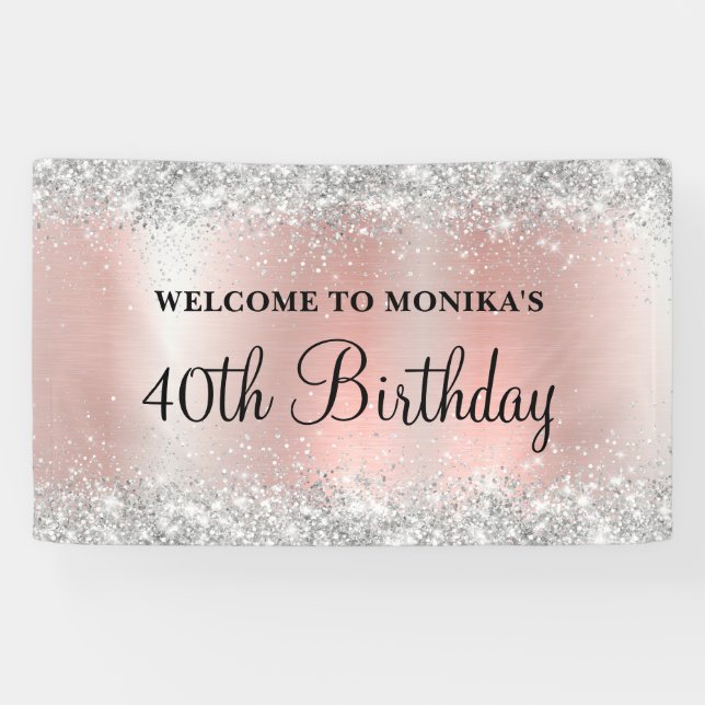 Banderoles Glittery Blush Rose Foil 40e anniversaire Bienvenu (Horizontal)