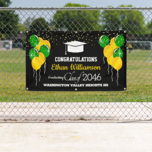Banderoles Glittery Jaune et Green Graduation Party