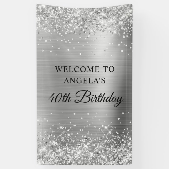 Banderoles Glittery Silver Foil 40e Anniversaire vertical (Vertical)