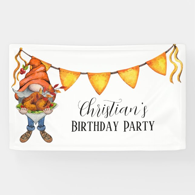 Banderoles Gnome Thanksgiving Theme Anniversaire (Horizontal)