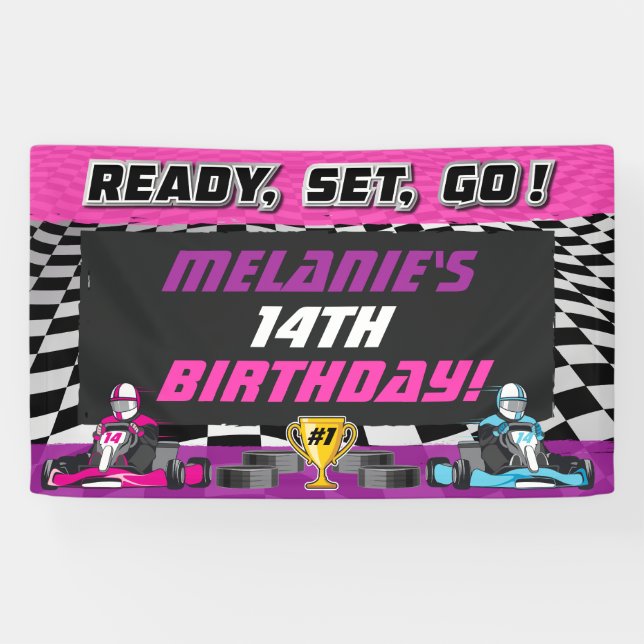 Banderoles Go Kart Girls Anniversaire Fête Racing (Horizontal)