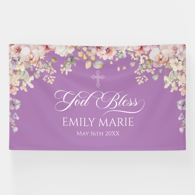Banderoles GOD BLESS Orchids purple banner backdrop  (Horizontal)