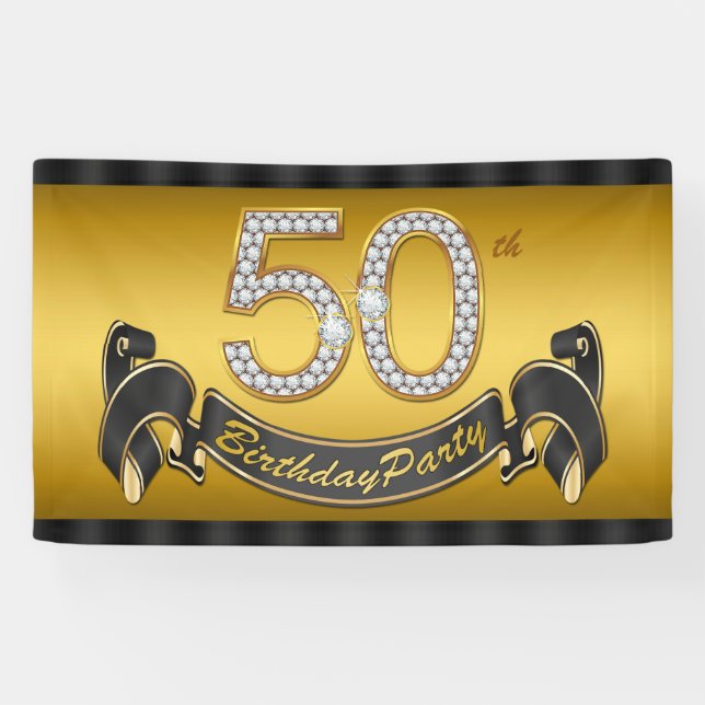 Banderoles Gold 50th Birthday Party (Horizontal)
