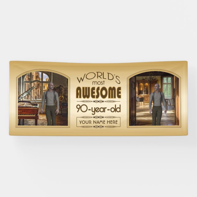 Banderoles Gold 90th Birthday World's Best Custom Photo Frame (Horizontal)