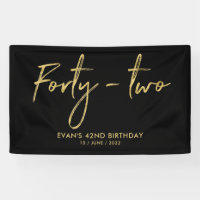 Gold & Black 42th Birthday Party Welcome Banner