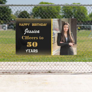 Banderoles Gold Black Custom Joyeux Anniversaire Photo Party
