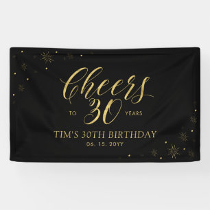 Banderoles Gold & Black Modern Cheers 30e fête d'anniversaire