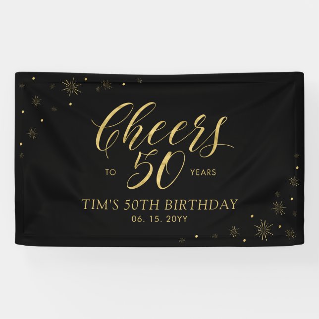 Banderoles Gold & Black Modern Cheers 50e fête d'anniversaire (Horizontal)