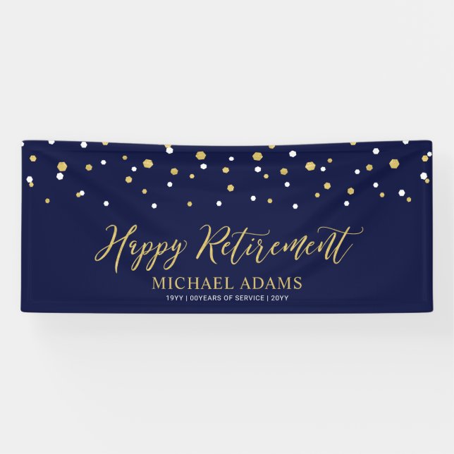 Banderoles Gold & Blue Confetti | Joyeux parti de retraite (Horizontal)