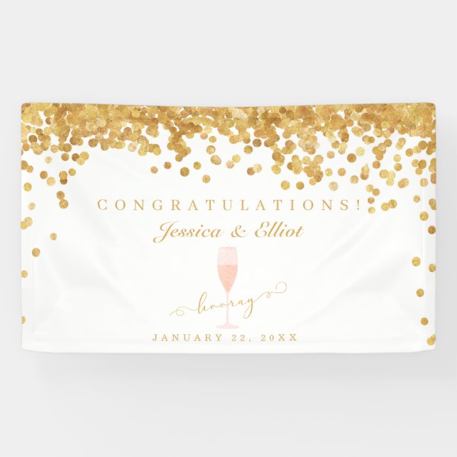 Banderoles Gold Confetti Élégant Mariage Champagne (Horizontal)