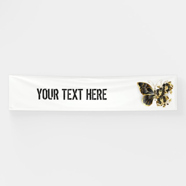 Banderoles Gold flower Butterfly with Black Orchid (Horizontal)