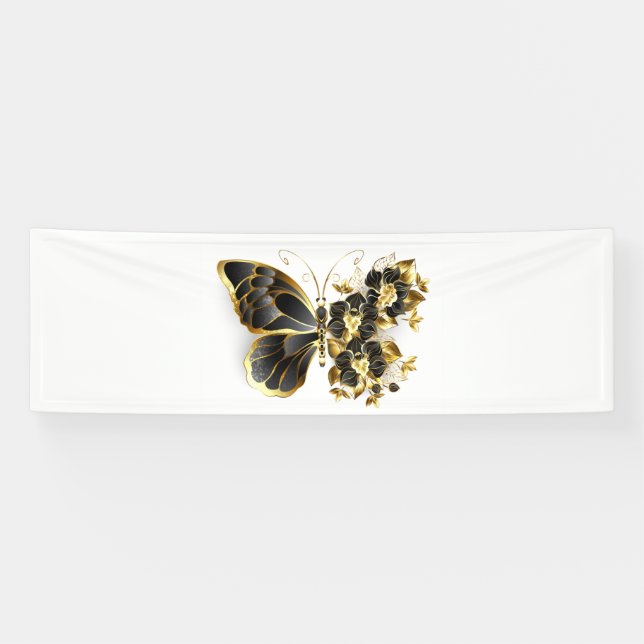 Banderoles Gold flower Butterfly with Black Orchid (Horizontal)
