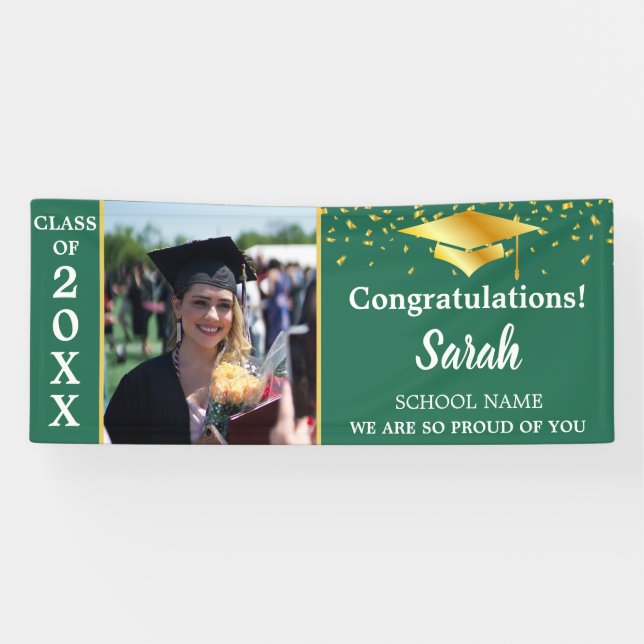 Banderoles Gold Green & White Graduation Classe Photo De 2025 (Horizontal)