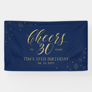 Banderoles Gold & Navy Modern Cheers 30e fête d'anniversaire