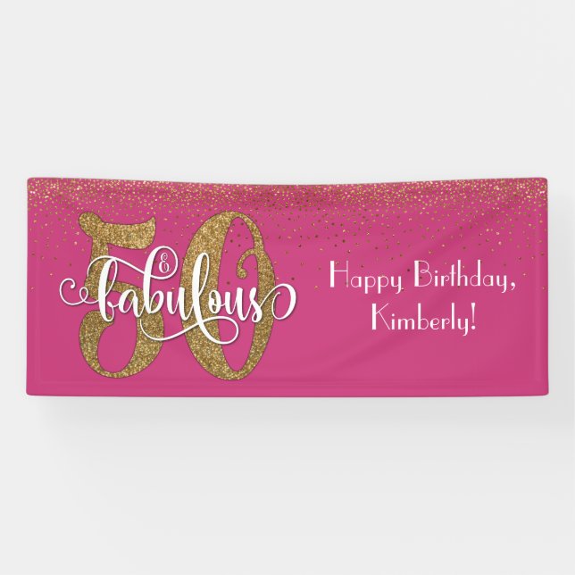 Banderoles Gold Parties scintillant Confetti Pink 50 et fabul (Horizontal)