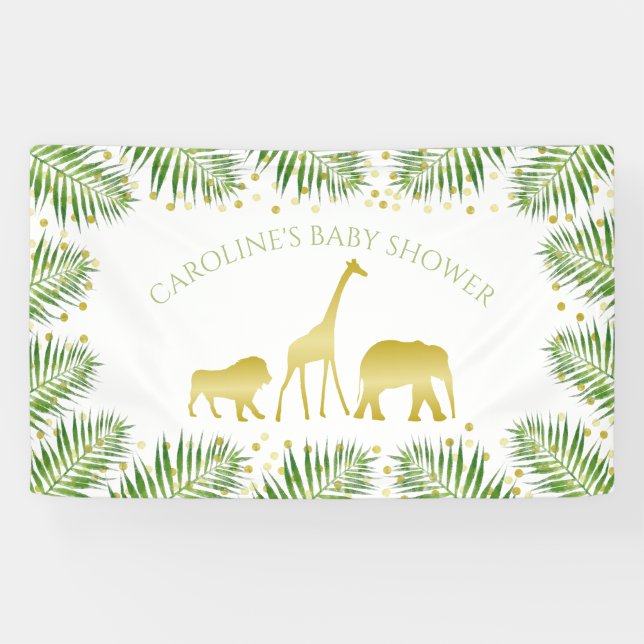 Banderoles Gold Safari Animaux Baby shower tropical (Horizontal)