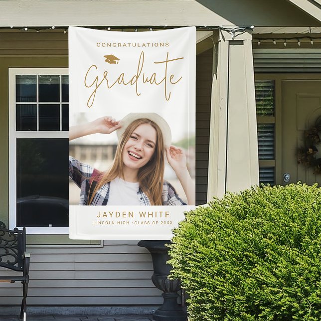 Banderoles Gold Simple Modern Script Photo Graduation Party (Gold Simple Modern Script Photo Graduation Party Banner)