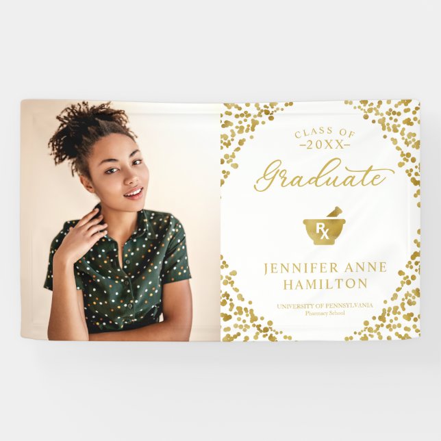 Banderoles Gold White Pharmacy School Graduation Photo (Horizontal)