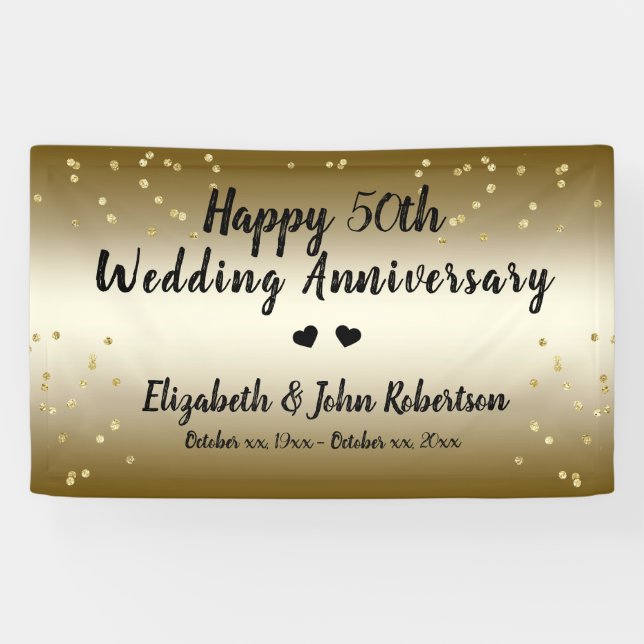 Banderoles Golden 50e anniversaire Mariage Confetti Elégant (Horizontal)