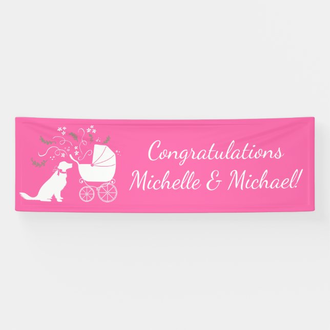 Banderoles Golden Retriever Baby shower chien rose fille (Horizontal)