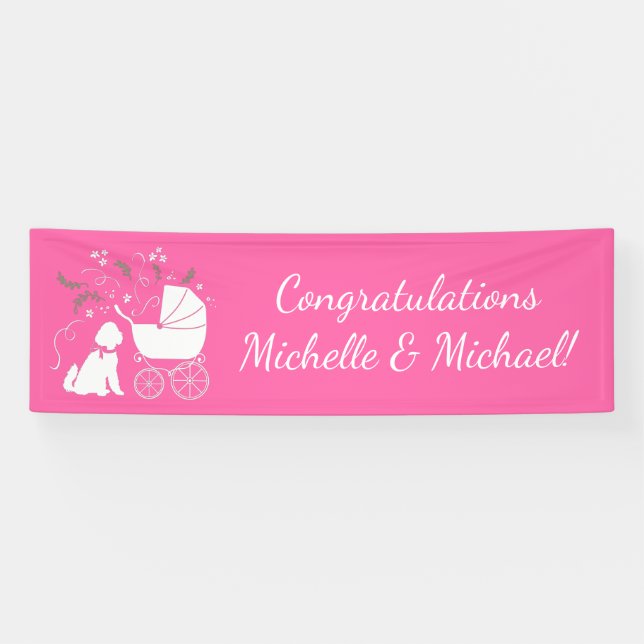 Banderoles Goldendoodle chien Baby shower fille rose (Horizontal)