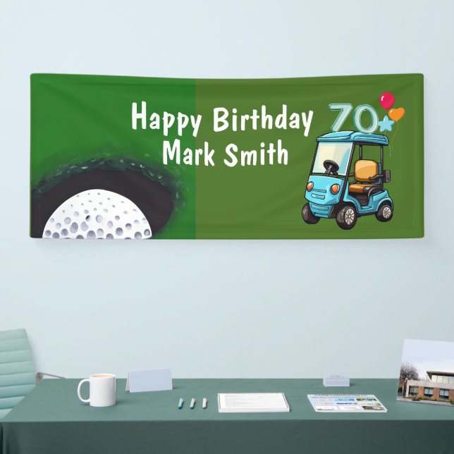 Banderoles Golf 70e anniversaire à Golfer avec Golf Cart drôl (Salon professionnel)
