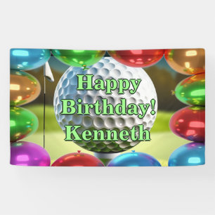 Banderoles Golf Ball Drapeau Joyeux Anniversaire personnalisé