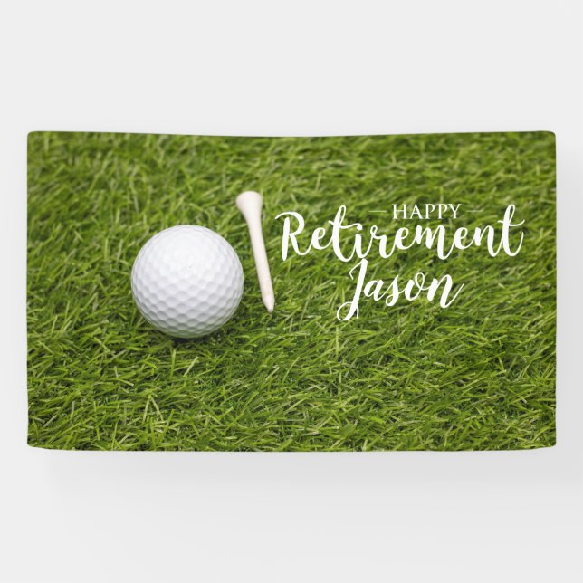 Banderoles Golf heureux retraite avec balle de golf sur vert  (Horizontal)