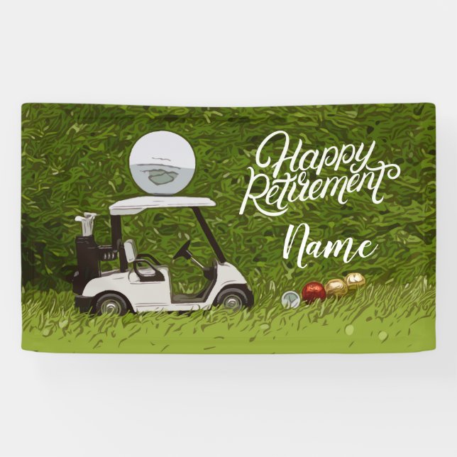 Banderoles Golf heureux retraite avec boule sur vert (Horizontal)