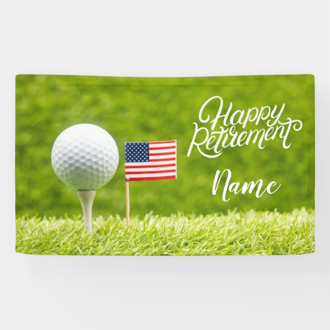 Banderoles Golf heureux retraite avec drapeau d'Amérique (Horizontal)