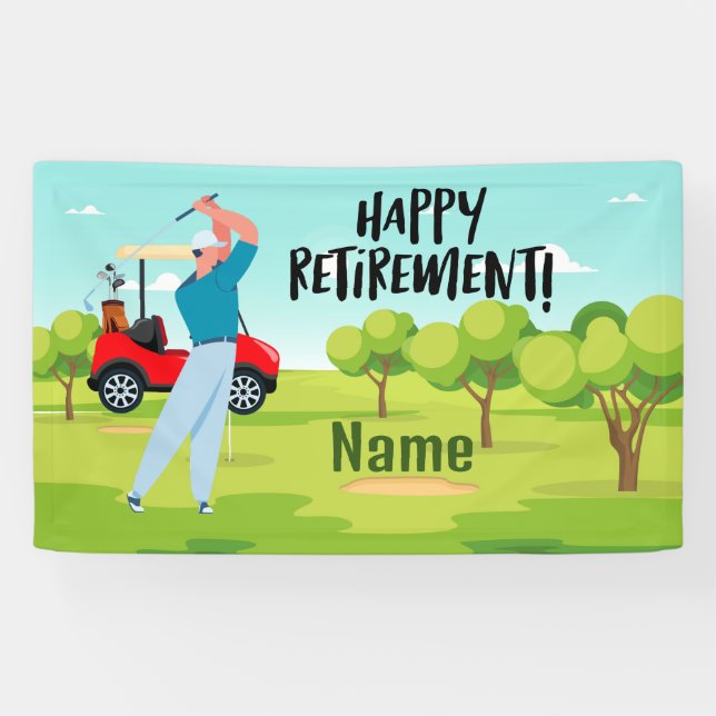 Banderoles Golf heureux retraite avec heureux golfeur sur ver (Horizontal)