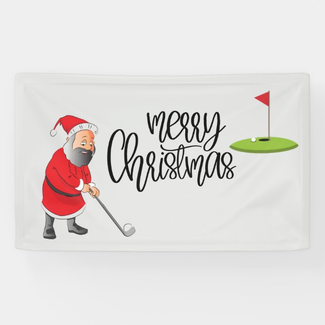 Banderoles Golf Joyeux Noël avec le Père Noël et drapeau  (Horizontal)
