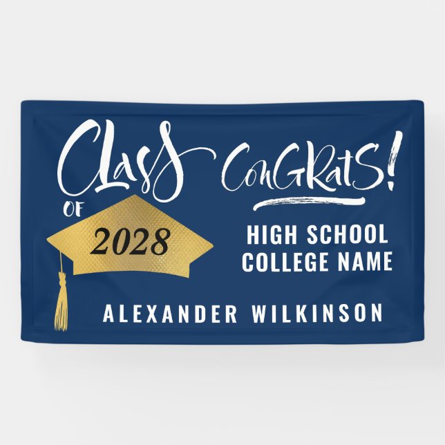 Banderoles Grad minimaliste or Casquette élégant Script Grad  (Horizontal)
