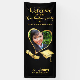Banderoles Graduate Class 2025 Black Gold Graduation Welcome