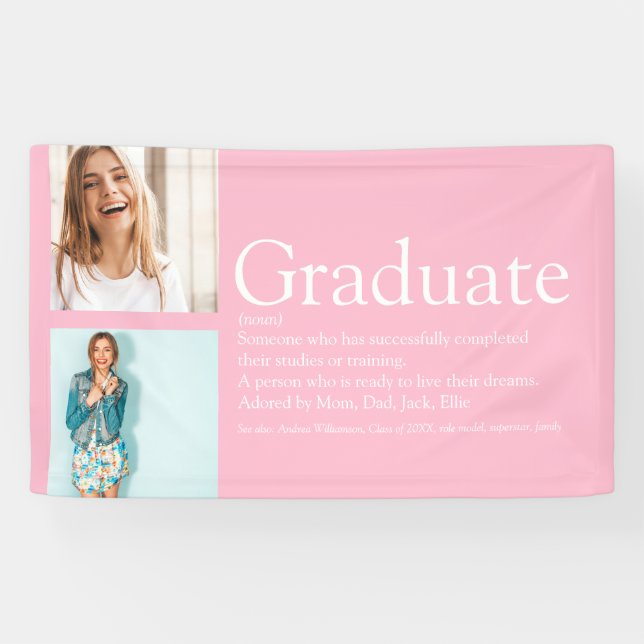 Banderoles Graduate Définition 2 Photo Rose moderne (Horizontal)
