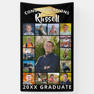 Banderoles Graduation 15 Photo Collage Black Gold Casquette