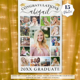 Banderoles Graduation 15 Photo Collage Script Casquette d'or