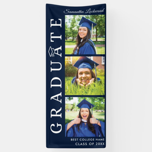 Banderoles Graduation 2024 Photo Collage Marine Blue Graduate (Vertical)