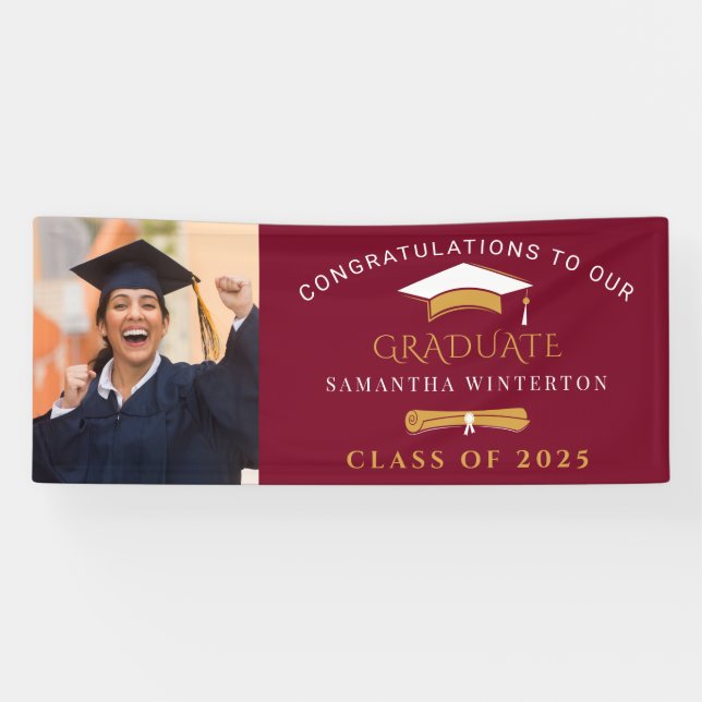 Banderoles Graduation 2025 Photo Burgundy Grad Party (Horizontal)