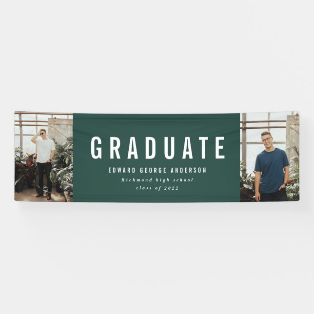 Banderoles Graduation 2 photo vert et blanc fête moderne (Horizontal)