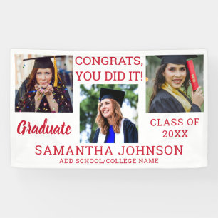 Banderoles Graduation 3 Photo Red Congrats Graduate 2022 